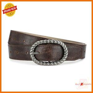 Vintage Silver Buckle Leather Belt for Women - Versatile Waist Accessory